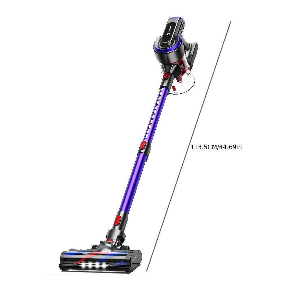 Draadloze Steelstofzuiger – Stofzuiger Zonder Snoer – Handstofzuiger – Snoerloze Zuiger – Accu Stofzuiger – 450W Krachtige Zuigkracht – 55 Min Looptijd – Paars