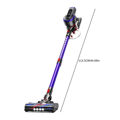 Draadloze Steelstofzuiger – Stofzuiger Zonder Snoer – Handstofzuiger – Snoerloze Zuiger – Accu Stofzuiger – 450W Krachtige Zuigkracht – 55 Min Looptijd – Paars
