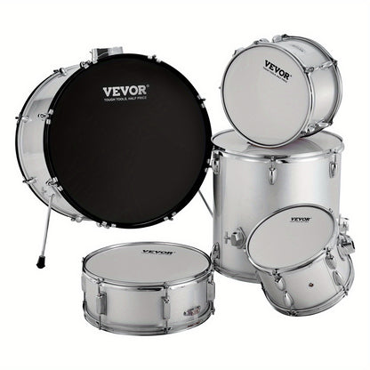 Drumstel – Drums – Schlagwerk – Percussie – Drum Kit – 5-Delig Compleet – Verstelbare Kruk – 55,88 cm Basdrum – Zilverkleurig