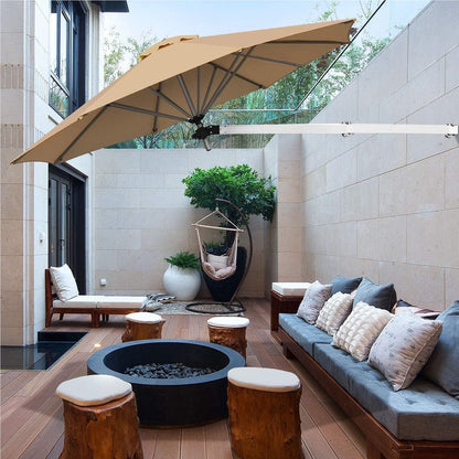 Zonnescherm Muurparasol – Balkonparasol – Muurgeïnstalleerde Parasol – Tuinparasol – Kantelbare Schermparasol – Ø 247 cm – Aluminium Frame – Beige