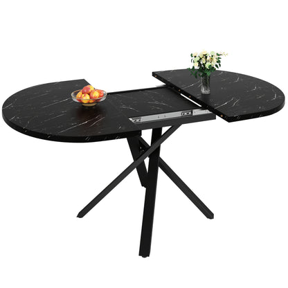 Uitschuifbare Eettafel – Uitklapbare Tafel – Verlengbare Eettafel – Ronde Tafel – Ovale Tafel – Zwart Marmeren Blad – Compact & Luxe Design