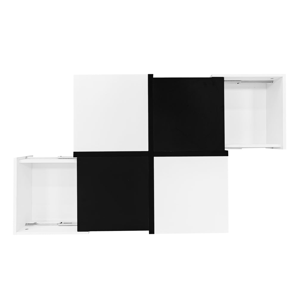Modern Black and White Coffee Table | 70×70×35.5 cm, Square Living Room Storage Table with 2 Drawers, High Gloss Finish, Smooth Drawer Slides, Metal Construction