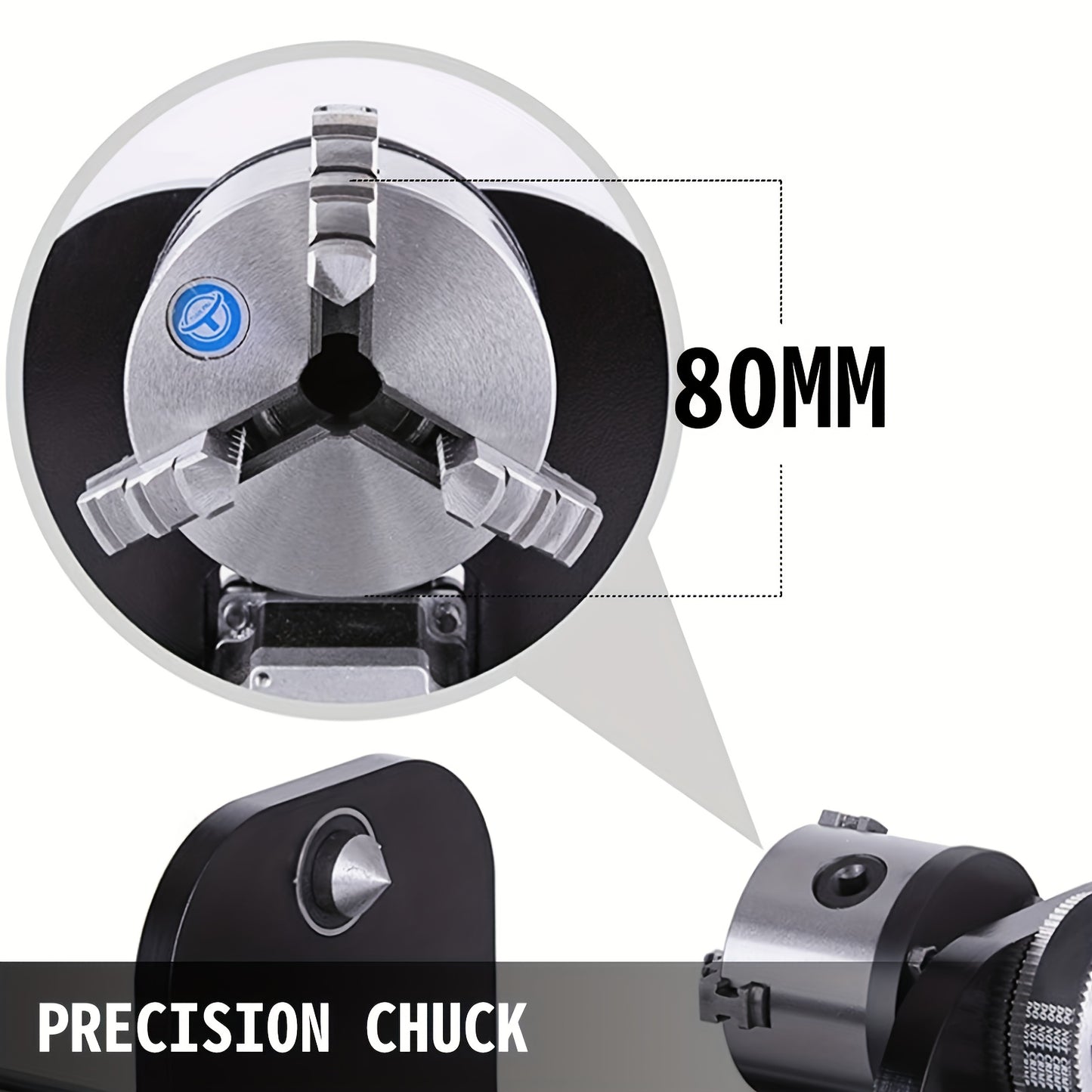 Rotary cutting machine and engraving machine accessories for A-axis, with 80mm three-jaw chuck and 230mm rail, CNC router/laser engraving machine rotary tool accessories, suitable for carving Golden wood