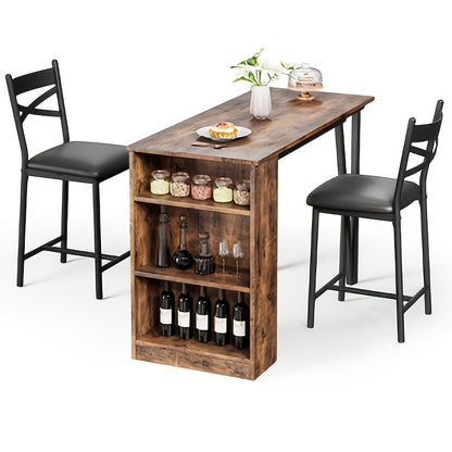 3-delige Eettafelset – Barhoogte Tafelset – Kleine Ruimte Meubel – Keukentafel Met Stoelen – Vintage Eettafel Meubel – Compact Formaat – Hardhout En Metaal