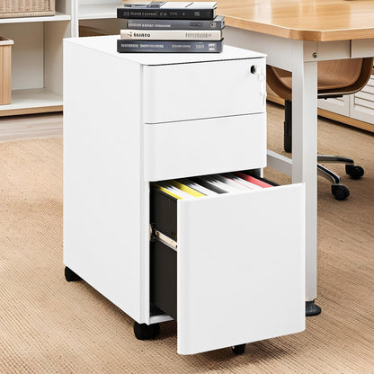Witte Metalen Ladekast – Opbergkast – Archiefkast – Documentenlade – Bureaukast – Mobiel Met Wieltjes – Duurzaam Roestvrij Staal – 30x46x59 cm – Geschikt Voor A4 En Legal Dokumenten – Gebruiksklaar Geassembleerd