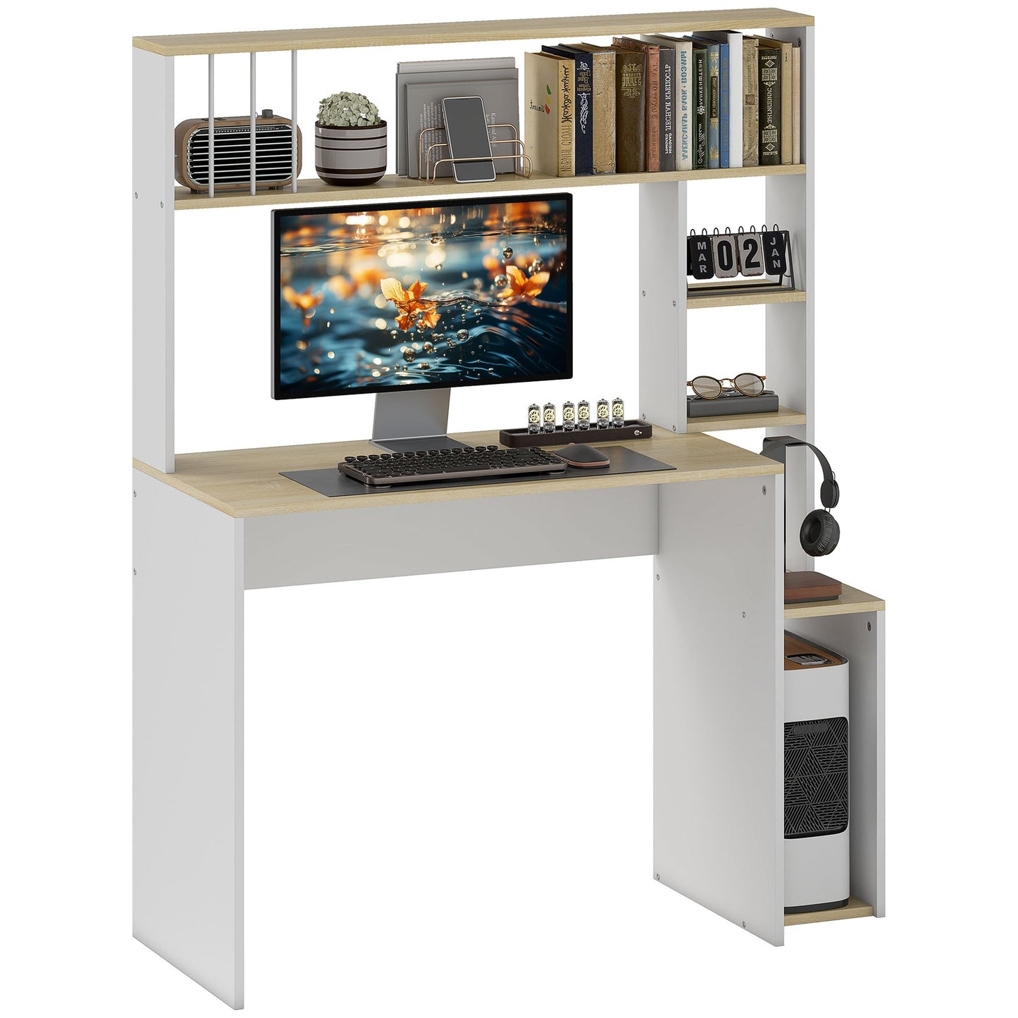 Bureau – Computertafel – Werkplekmeubel – Study Desk – Thuiswerkplek – Met Opbergruimte en CPU Houder – Grote Werkblad 113x45 cm – Eikenhoutkleur Melamine