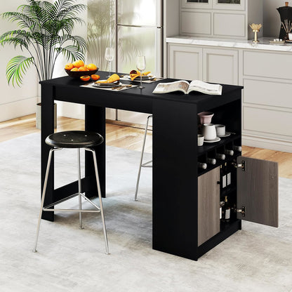 Bartafel – Bar Tafel – Statafel – Hoge Tafel – Keukentafel – Met Opbergruimte en Verstelbare Plank – 120x60x91,5 cm – Zwart Hoogwaardig Plaatmateriaal
