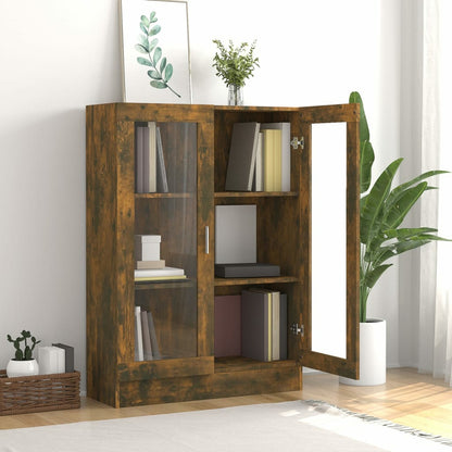 Vitrinekast – Vitrine – Glazen Kast – Opbergkast – Wandkast – Smoke Oak – 82,5x30,5x115 cm – Ge-engineerd Hout