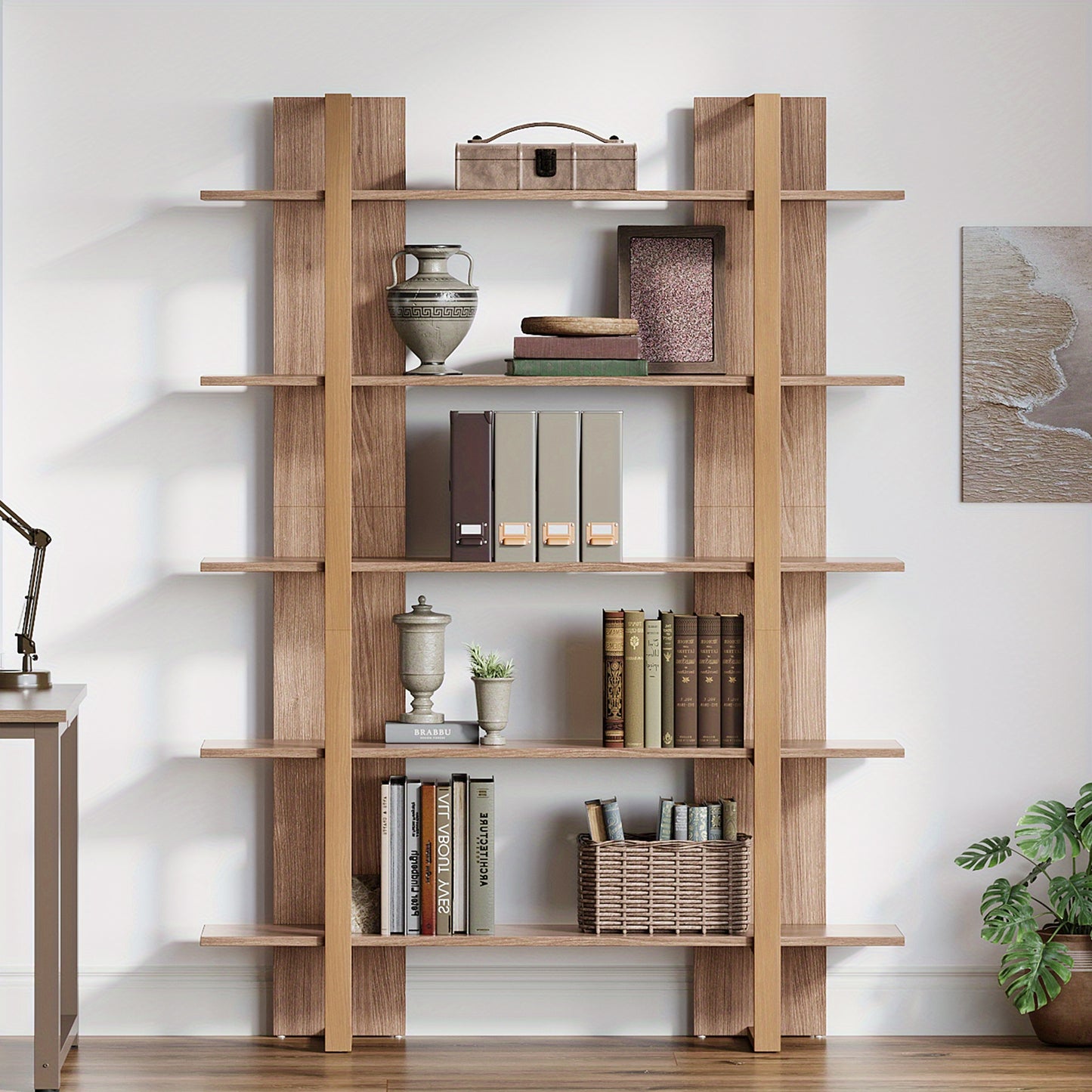 Boekenkast – Boekenrek – Opbergkast – Opbergkast – Wandkast – Industrieel Design – 5-laags Open Planken – Stevige Houten en Metalen Constructie