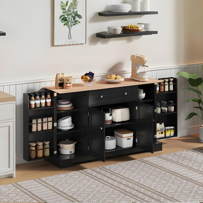 Buffetkast – Dressoir – Opbergkast – Serveerkast – Keukenkast – Modern Design – 138 CM Breed – Verstelbare Planken – Kantelbeveiliging – Zwart