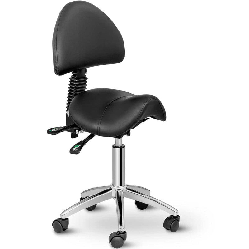 Adjustable Swivel Saddle Cosmetic Chair with Backrest - BERLIN, Black