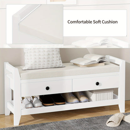Schoenenbank – Schoenenrek – Zitbank – Opbergbank – Schoenenkast – Modern Wit Design – Gestoffeerd Zitvlak – MDF Hout Stabiel