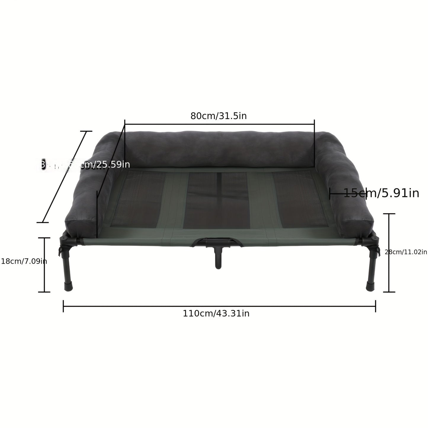 Verhoogd Hondenbed – Hondenmand – Hondenkussen – Hondenligbed – Dierenbed XL – Ademend Mesh – Afneembare Pluche Bolster