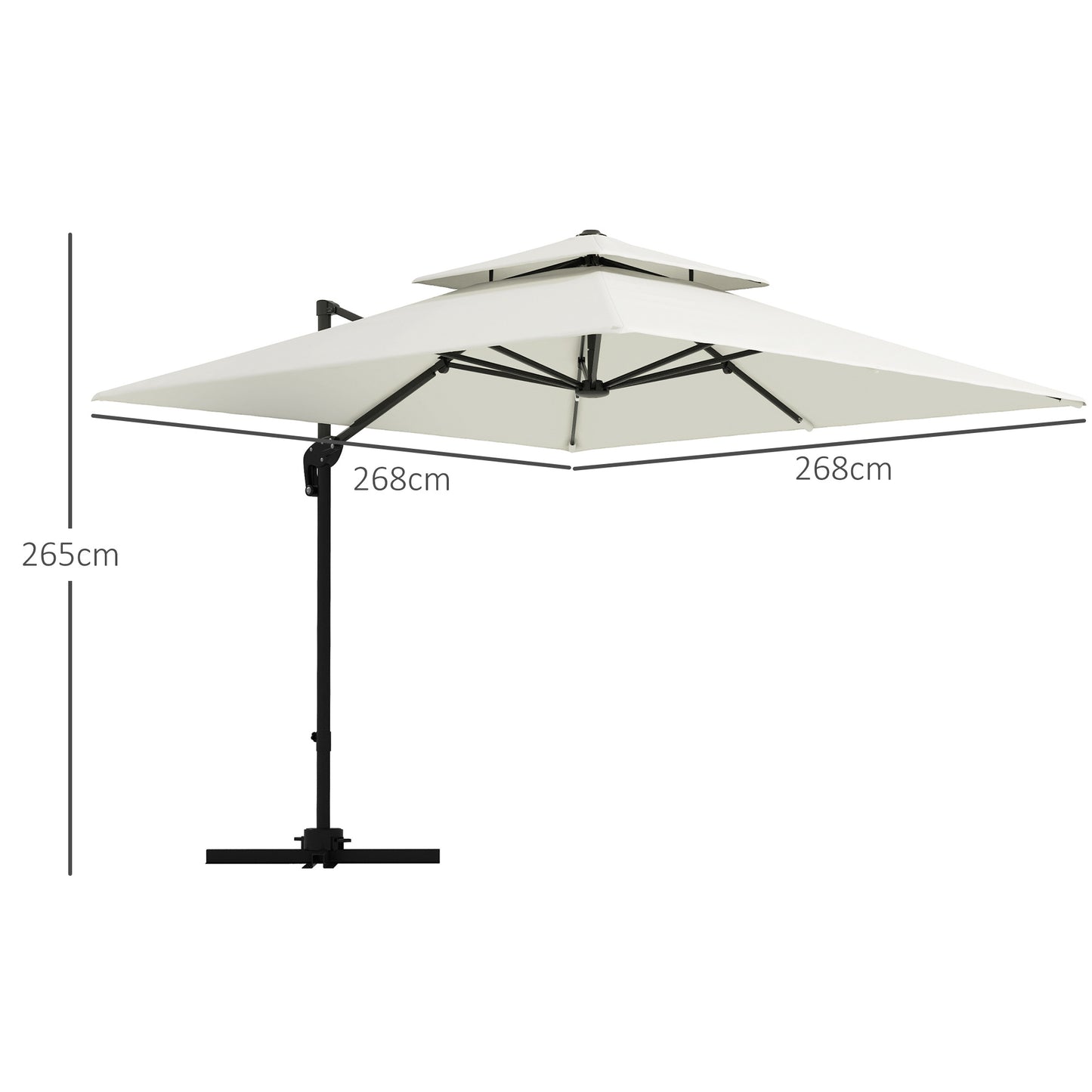 Parasol – Tuinparasol – Zonneparasol – Terrasparasol – Offset Parasol – 3x3 Meter – Kantelbaar en Draaibaar – Dubbel Dak voor Ventilatie – Beige Polyester