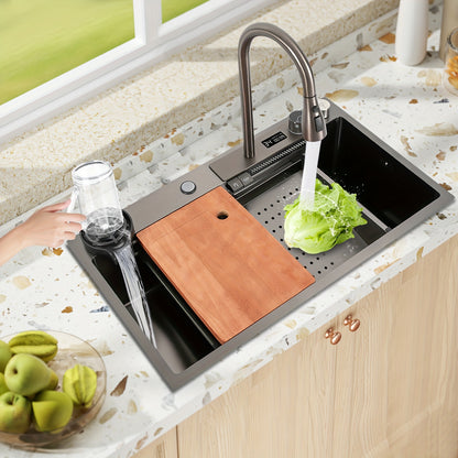 Keukenwasbak – Spoelbak – Gootsteen – Wasbak – Spoelbakken – RVS 201 – Ruim 80x46x20 cm – Elektronische Uittrekbare Kraan