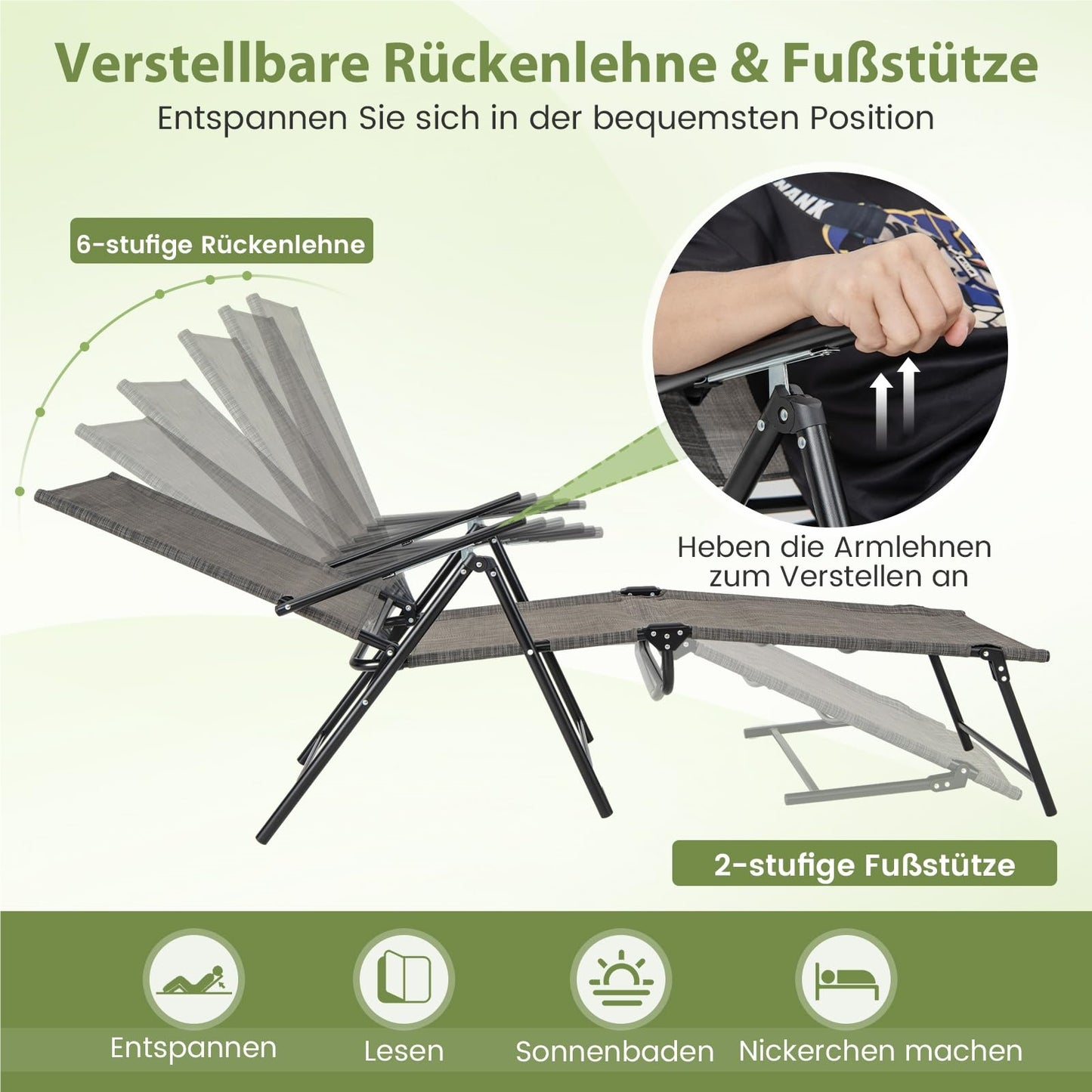 Tuinligstoel – Ligbed – Ligstoel – Zonnebed – Relaxstoel – 2-Delige Set Bruin – Verstelbare Rugleuning – Ademend Materiaal