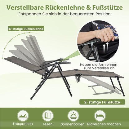 Tuinligstoel – Ligbed – Ligstoel – Zonnebed – Relaxstoel – 2-Delige Set Bruin – Verstelbare Rugleuning – Ademend Materiaal