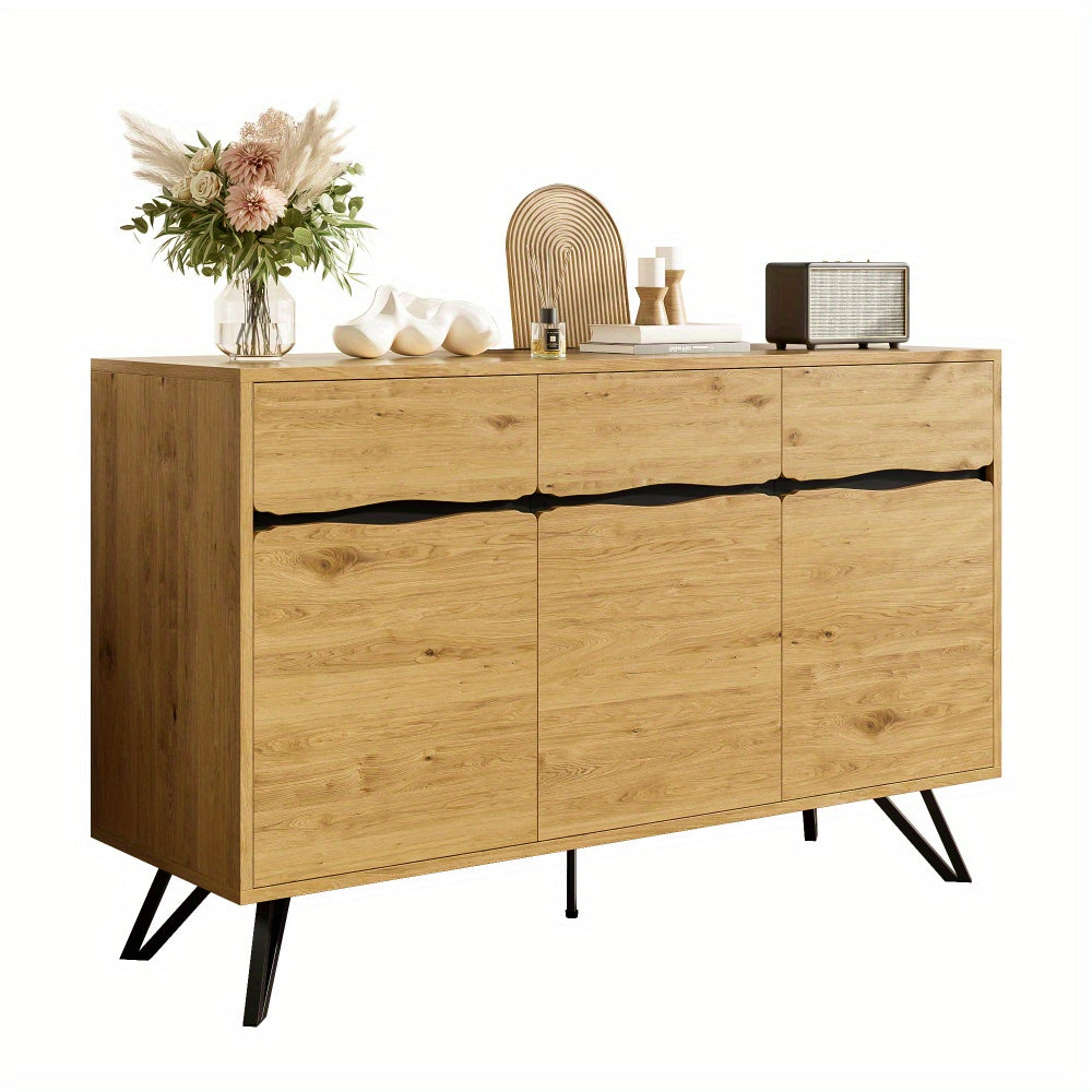 Dressoir – Opbergkast – Ladekast – Buffetkast – Kast – Modern Design – Zwart Metalen Poten & Wit – Onderhoudsvriendelijk Zonder Hout – 3 Deuren Met Open Vak En Verstelbare Plank