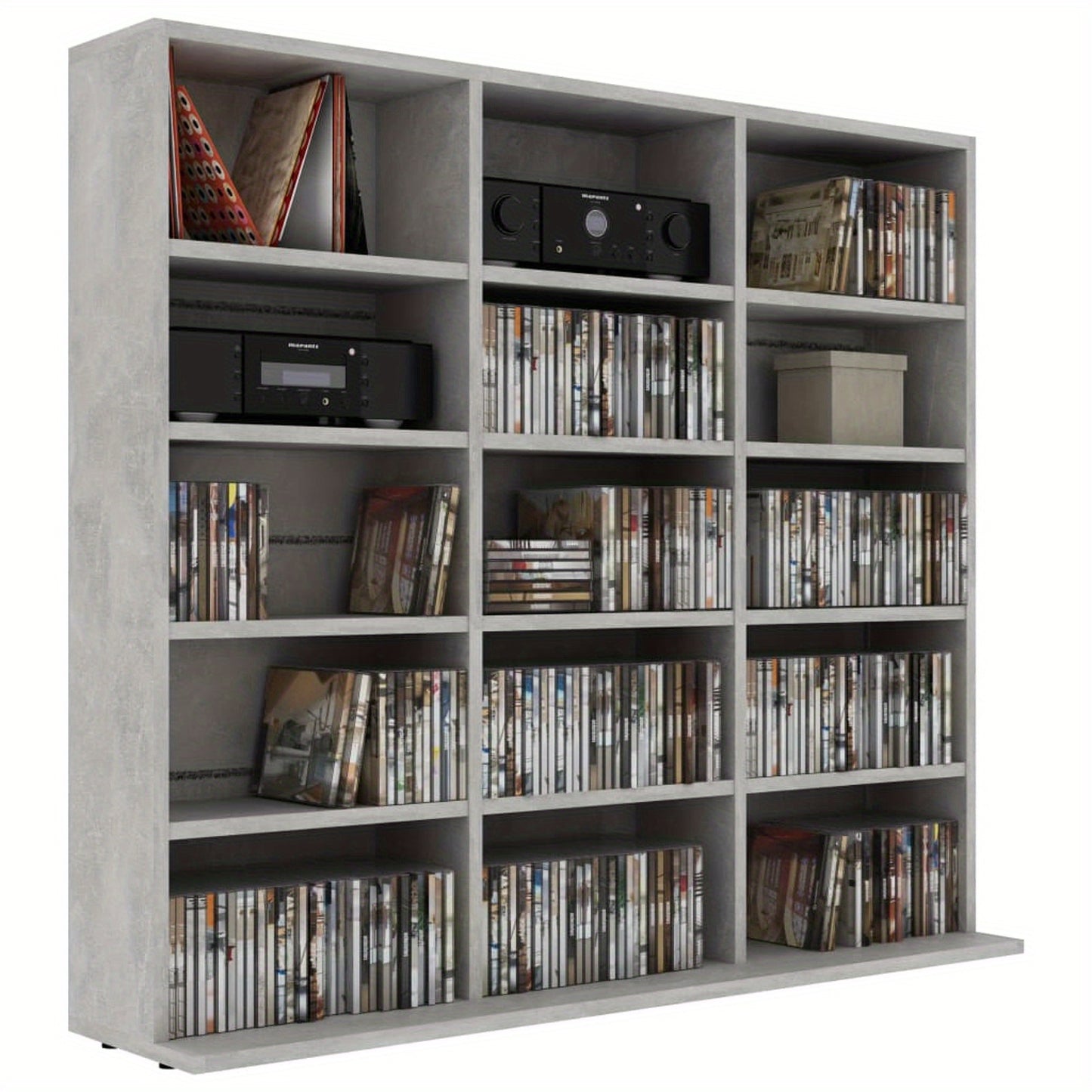 cd kast – cd meubel – cd opbergkast – cd rek – media kast – betonlook afwerking – 102x23x89,5 cm – duurzaam plaatmateriaal