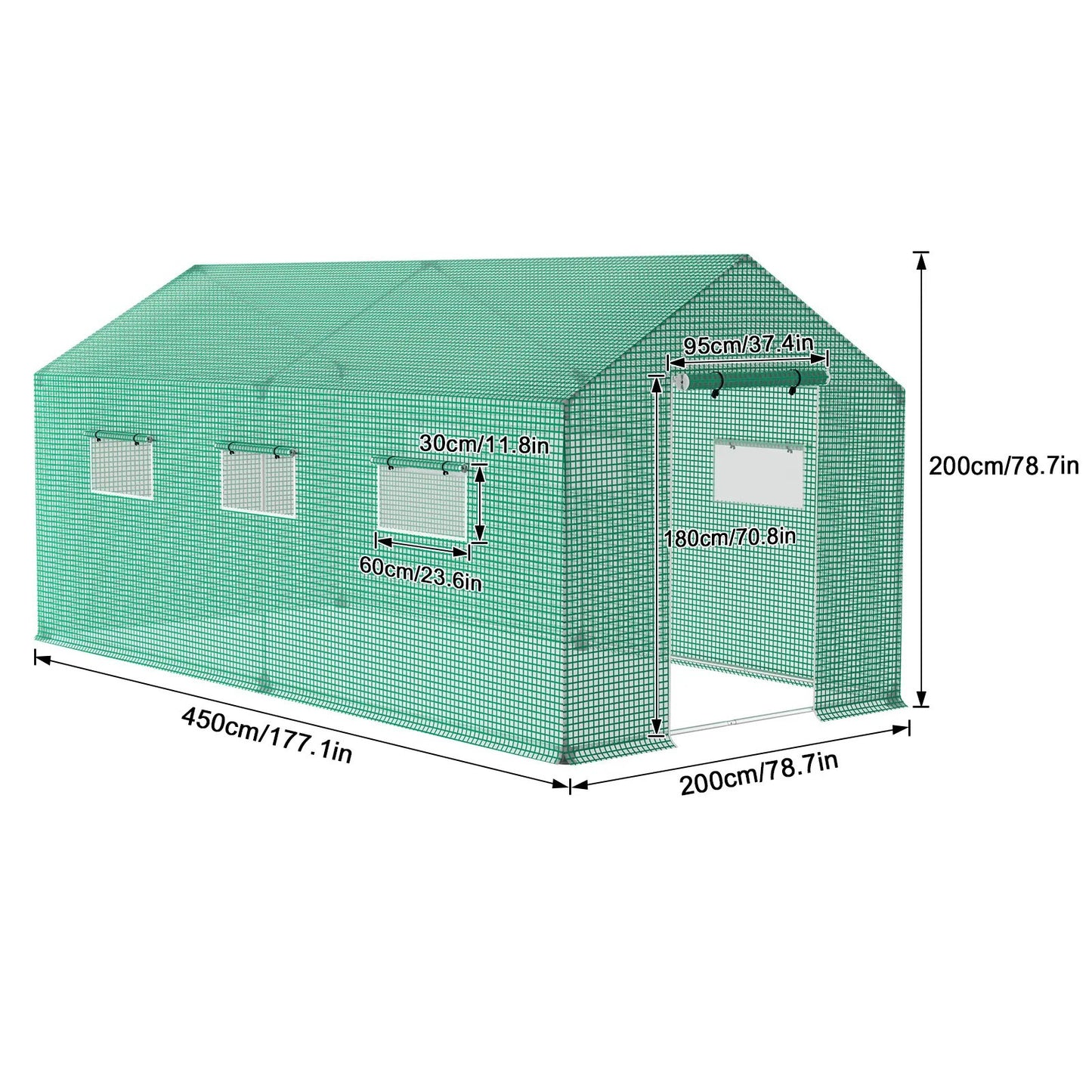 Kas – Kweekkas – Tuinkas – Broeikas – Plantenkas – 4,5x2x2 Meter – UV-bestendig Meshfolie – Ventilatieramen