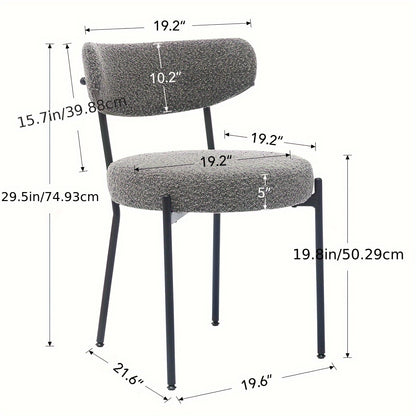 Eetkamerstoel – Keukenstoel – Stoel – Kuipstoel – Zonder Armleuning – Gestoffeerde Zitting – Metaal Onderstel – Comfortabele Rugleuning - Set van 2 - Grijs