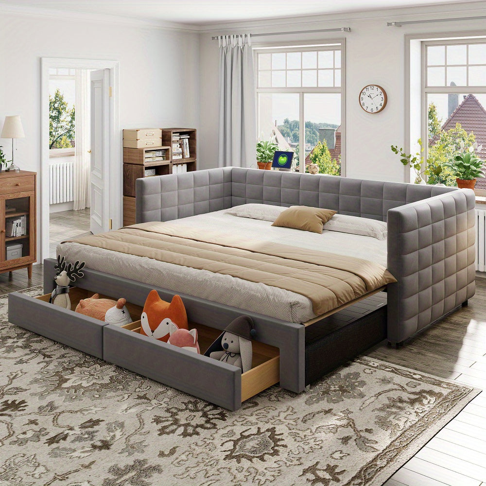 Bankbed – Slaapbank – Opklapbed – Klapbank – Zetelbed – 3-in-1 Multifunctioneel – Opberglades – 90x190 cm – Grijze Katoen-linnen Bekleding – Stevige Lattenbodem