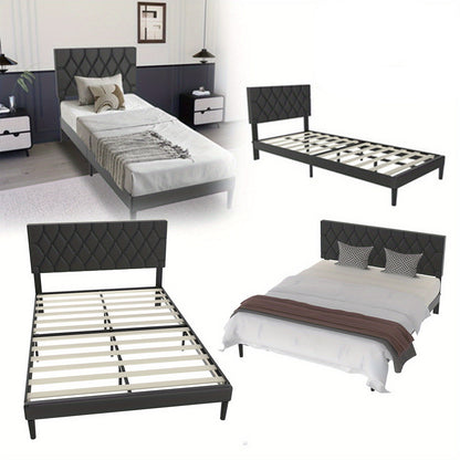 90/140/160 x 200cm Bed Black Upholstered Bed Faux Leather Platform Bed Frame Frame with Faux Leather Headboard Double Bed Bedroom Bed