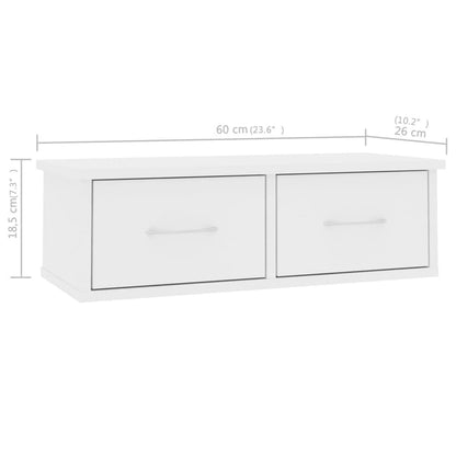 Wandplank – Boekenplank – Wandrek – Muurplank – Zwevende Plank – Incl. Lade – 60x26x18,5 cm – Wit Engineered Wood – Wandmontage