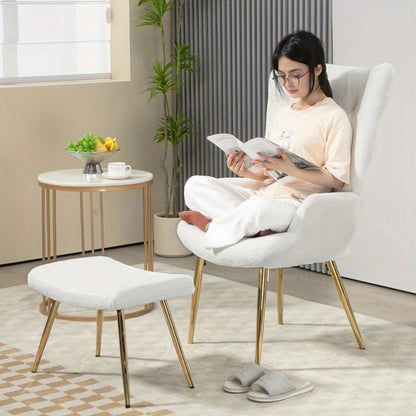 Fauteuil – Loungefauteuil – Relaxstoel – Zetel – Armstoel – Sherpa Bekleding – Hoog Rugleuning Met Voetenbank – Stalen Poten – Compact Design – Comfortabel & Duurzaam