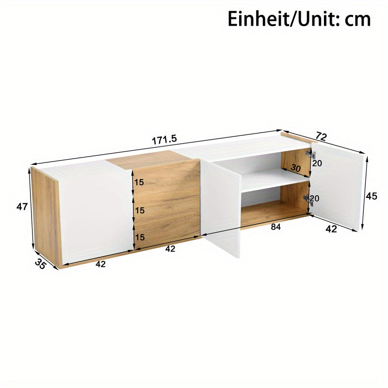 TV-meubel – TV-kast – Media Meubel – Televisie Meubel – Wandmeubel – Wit en Hout – Verstelbare Planken – MDF Duurzaam Design