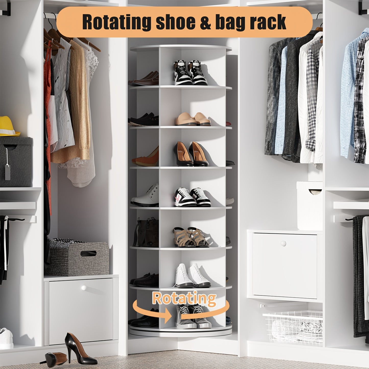 360 graden draaibaar schoenenrek – schoenenkast – schoenenopberger – schoenenhouder – schoenenrek wit – ruimtebesparend ontwerp – stevig MDF en metalen frame