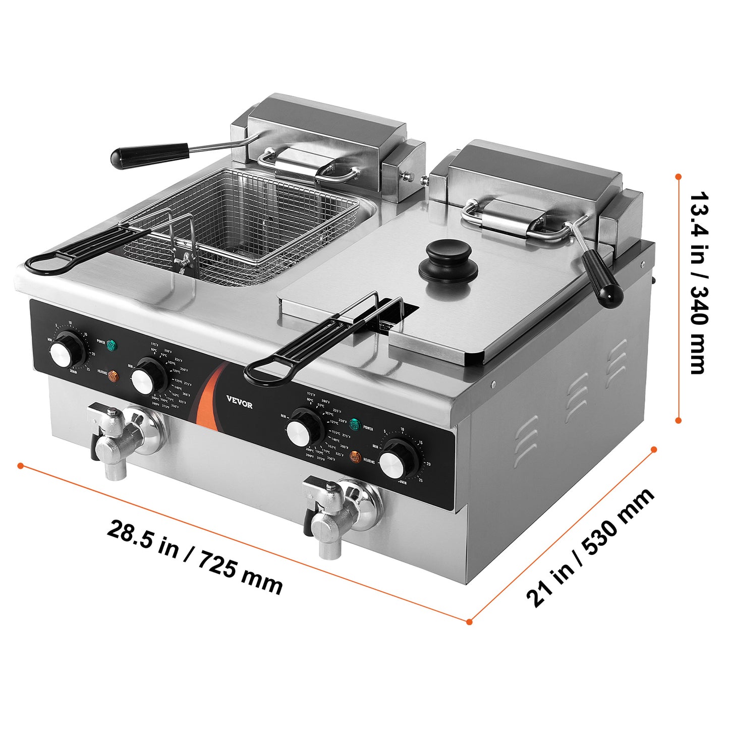 Friteuse – Frituurpan – Elektrische Frituurpan – Dubbele Frituurpan – 2x 8,5 Liter – 3000W Vermogen – RVS Behuizing