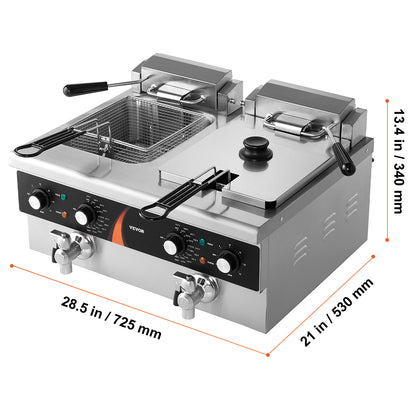 Friteuse – Frituurpan – Elektrische Frituurpan – Dubbele Frituurpan – 2x 8,5 Liter – 3000W Vermogen – RVS Behuizing