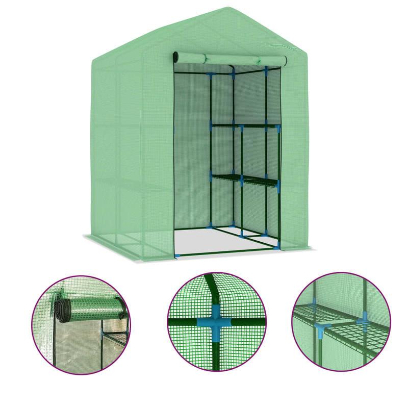 Kweekkas – Tuinkas – Broeikas – Plantenkas – Serre – Stalen Frame – 143x143x195 cm – Ventilatie – Duurzaam Zwart Metaal Met Groene Mesh