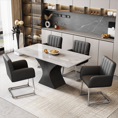 Eetkamerstoel – Stoel – Armstoel – Kuipstoel – Meubel – Kunstleder – Verticale Strepen – Herringbone Metalen Poten