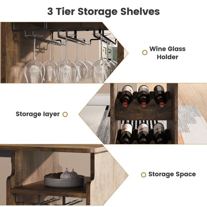 Barset voor Twee – Barkrukken Set – Bartafel Compact – Wijnrek Tafel – Glazenhouder – Bruin – Ruimtebesparend Design – Massief Hout en Metaal