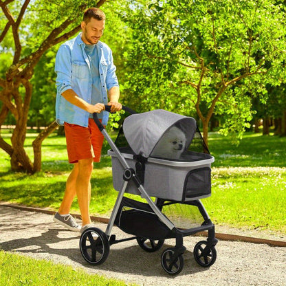 Hondenwagen – Hondenbuggy – Hondenkar – Dierenwagen – Draagwagen – 2-in-1 Opvouwbaar Design – Remmen & Power Windows – Lichtgewicht Polyester – Max 15 kg