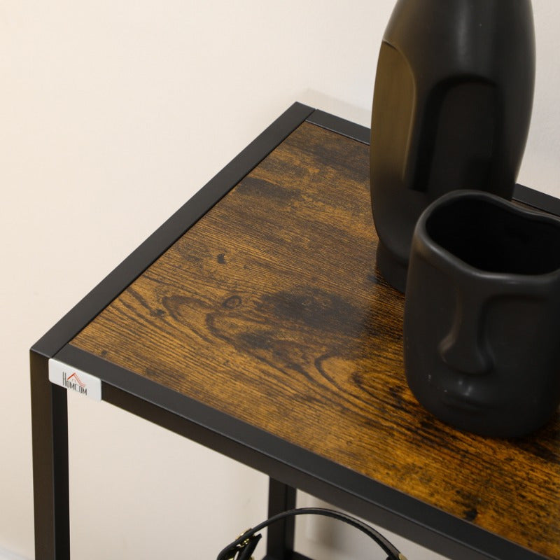 Industrieel Sidetable – Smalle Console Tafel – Opbergmeubel – Haltafel – Bijzettafel – Zwart Stalen Frame – Ruimtebesparend Ontwerp – Anti-Kiep Beveiliging