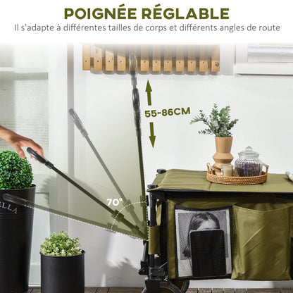Strandkar – Bolderkar – Transportkar – Bolderwagen – Trekkar – Opvouwbaar – Verstelbare Telescopische Duwstang – 125L Inhoud – 100 kg Draagvermogen – Groen