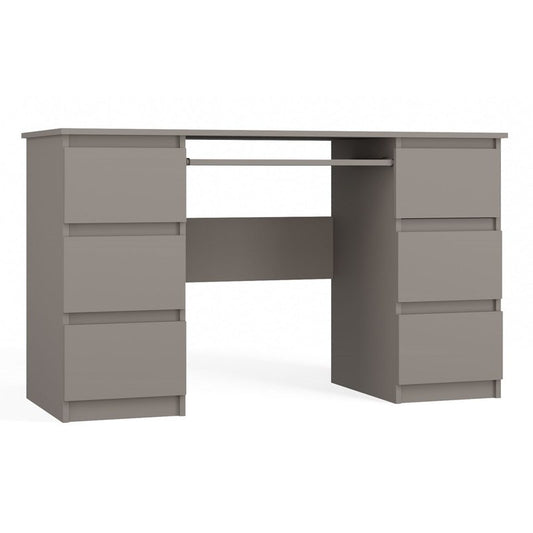 Computertafel – Bureau – Werkplek – Studieplek – Laptoptafel – 6 Laden – Uittrekbaar Toetsenbordblad – Klei-grijs – Compact & Krasbestendig
