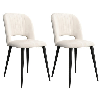 Eetkamerstoel – Stoel – Kuipstoel – Keukenstoel – Fauteuil – Velvet Bekleding – Ergonomisch Design – Set Van 2 – Metalen Poten – Wit – 48x45x85 cm