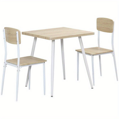 3-Teilige Essgruppe Esstisch Mit 2 Stühlen Esszimmergruppe Mit Metallgestell Sitzgruppe Für Esszimmer, Küche Nautr+Weiß, Moderne Küchenmöbel, Schneller Aufbau, Platzsparend, Esstisch Im Landhausstil Geeignet Für Wohnzi