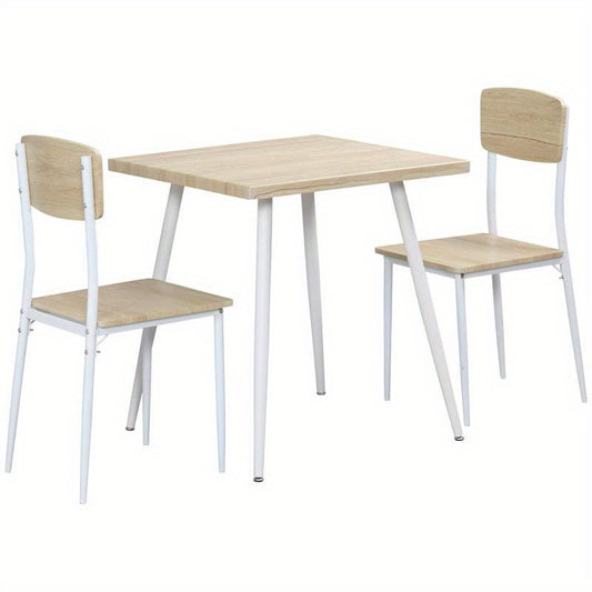 3-Teilige Essgruppe Esstisch Mit 2 Stühlen Esszimmergruppe Mit Metallgestell Sitzgruppe Für Esszimmer, Küche Nautr+Weiß, Moderne Küchenmöbel, Schneller Aufbau, Platzsparend, Esstisch Im Landhausstil Geeignet Für Wohnzi