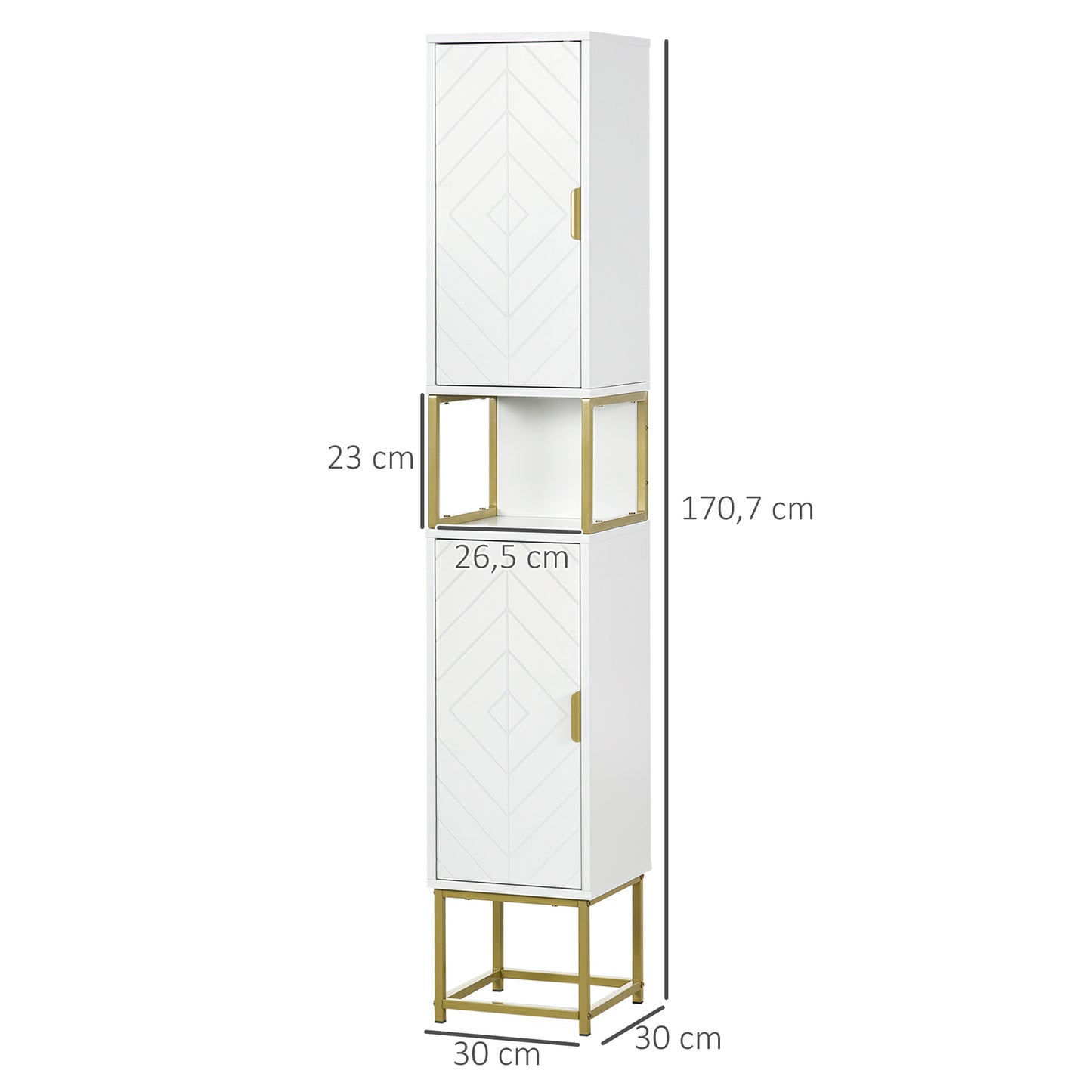 Badkamerkast – Badkamermeubel – Kolomkast – Opbergkast – Wastafelonderkast – Compact Design – MDF Met Gouden Metalen Pootjes