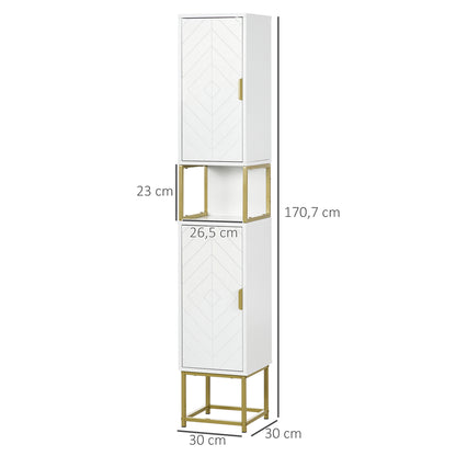 Badkamerkast – Badkamermeubel – Kolomkast – Opbergkast – Wastafelonderkast – Compact Design – MDF Met Gouden Metalen Pootjes