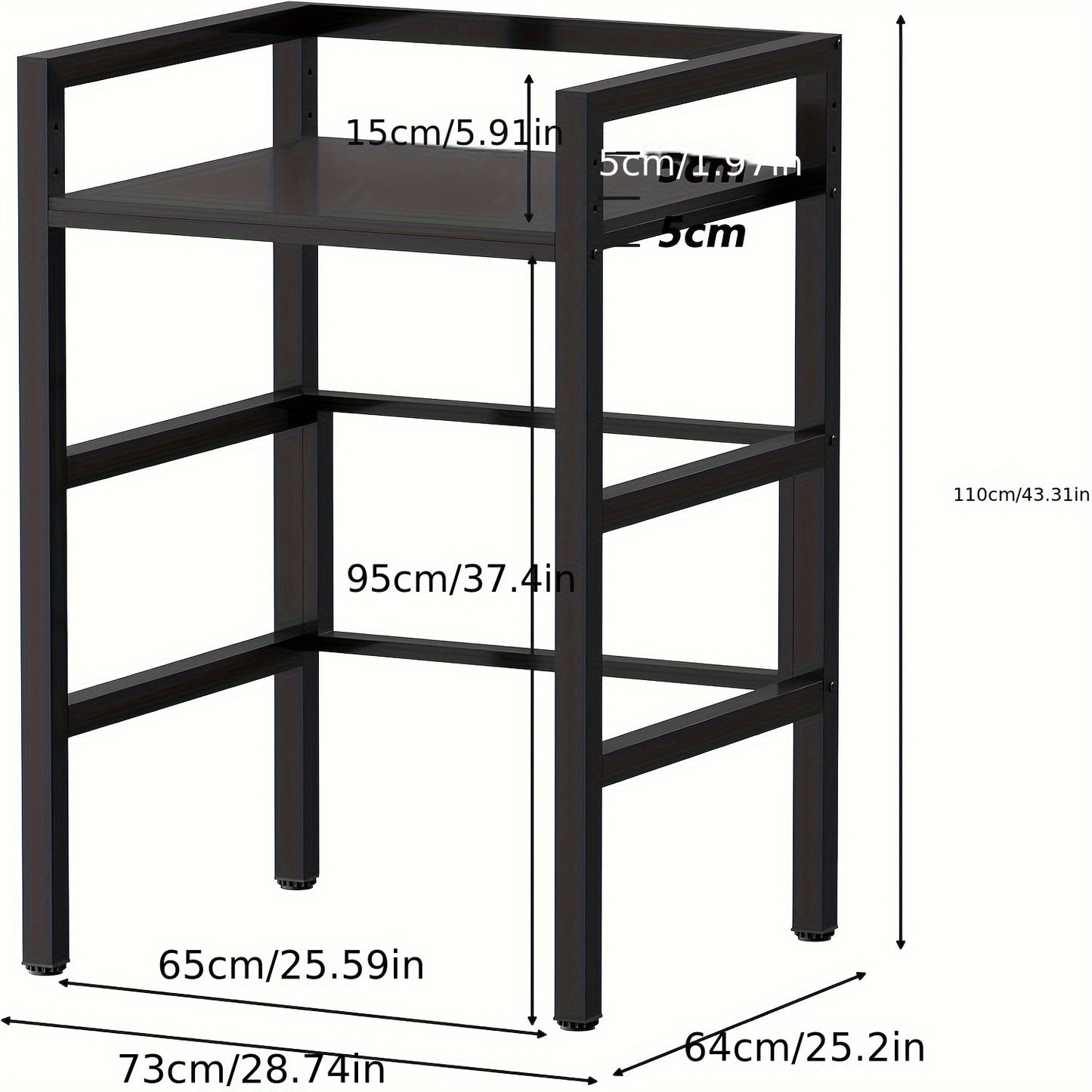 Wasmachineplank – Wasmachinekast – Opbergkast – Ombouwmeubel – Badkamerkast – Met Verstelbare Hoogte – Stevig Metalen Frame – 73x64x110 cm – Zwart