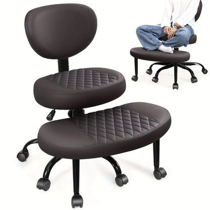 Ergonomische Knielstoel – Meditatie Stoel – Bureaustoel – Yoga Kruk – ADHD Stoel – Verstelbaar In Hoogte – 360° Draaibaar Met Wieltjes – Kunstleder Koffiebruin