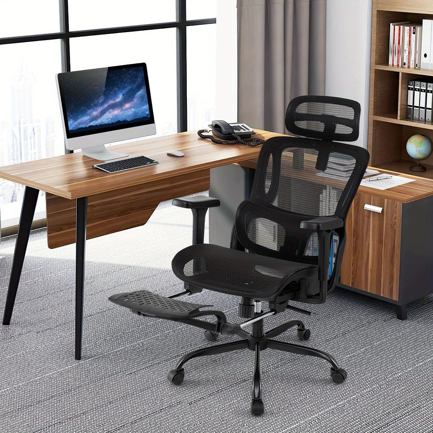Ergonomische Bureaustoel – Bureaustoel Home Office – Werkstoel – Kantoormeubilair – Draaistoel – Verstelbare Hoofdsteun – Ademend Mesh Rugleuning – Zwart