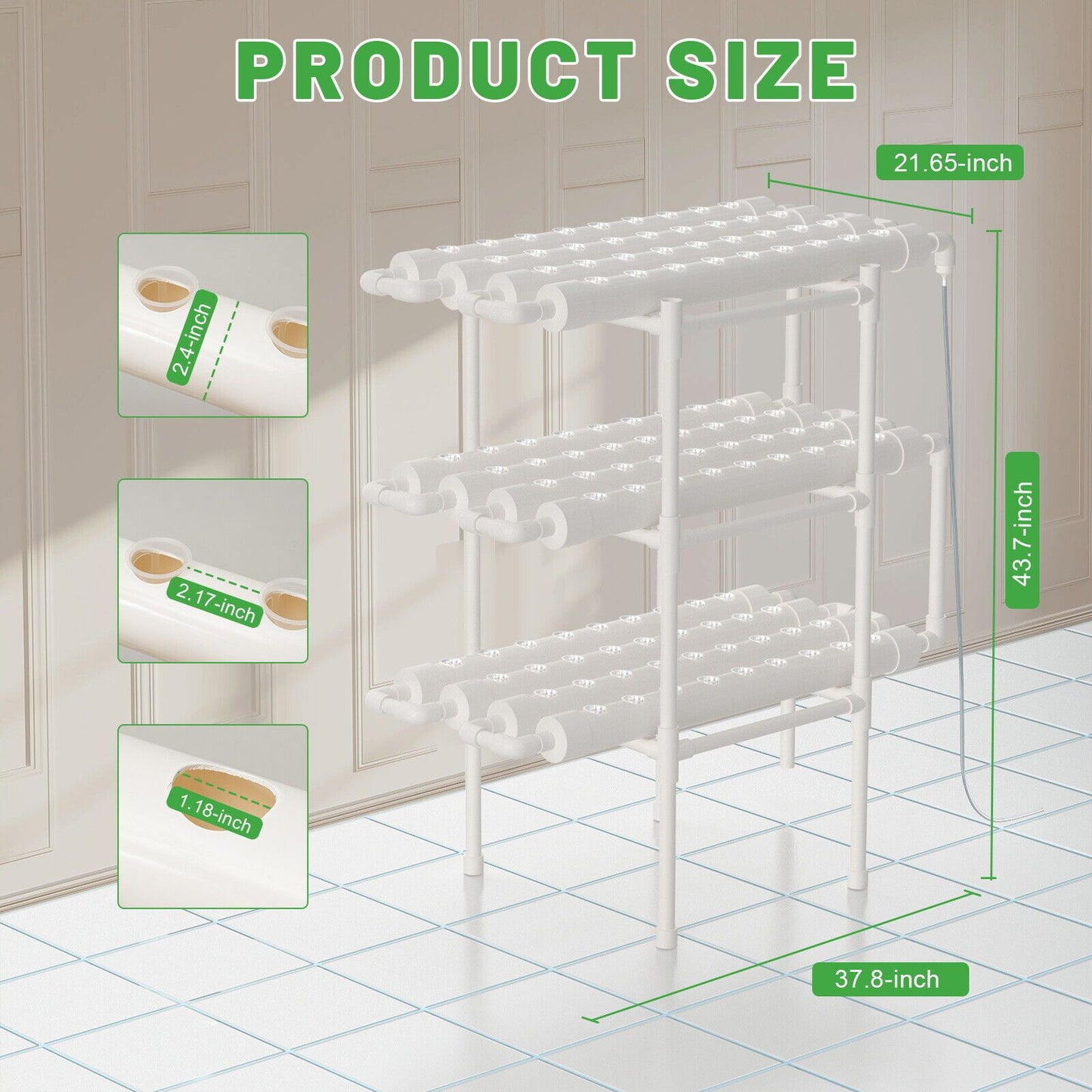 Hydroponicsysteem – Hydrocultuursysteem – Kweekset – Plantenbak – Hydrocultuur Rek – 108 Plantplaatsen – 3 Lagen – Duurzaam Wit PVC – Efficiënt Voedingscircuit