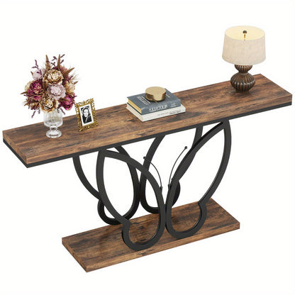 Farmhouse Sidetable – Console Table – Haltafel – Sofa Table – Gangtafel – 55 Inch – Robuust Metaal & Houten Blad – Extra Opbergruimte